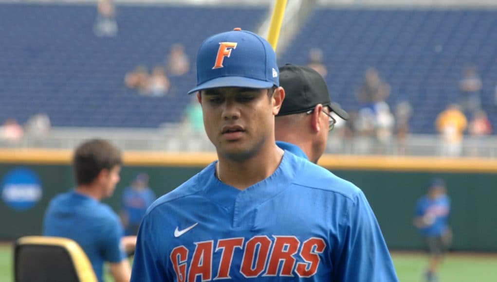 University of Florida outfielder Nelson Maldonado walks off the field after practice at TD Ameritrade Park for the College World Series- Florida Gators baseball- 1280x850