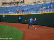 University of Florida outfielder/pitcher Nick Horvath throws a ball into the infield during practice in Omaha- Florida Gators baseball- 1280x850