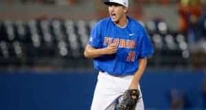 University of Florida pitcher Alex Faedo reacts after closing out a 3-0 win over Wake Forest to send the Florida Gators to the College World Series- Florida Gators baseball- 1280x852