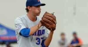 University of Florida pitcher Jackson Kowar on the mound during the 2017 Gainesville Super Regional vs. Wake Forest- Florida Gators baseball- 1280x852