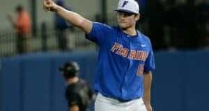 University of Florida pitcher Tyler Dyson walks off the mound during a career performance in a 3-0 win over Wake Forest- Florida Gators baseball- 1280x851