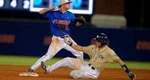 University of Florida shortstop Dalton Guthrie turns two in a Regional win over Georgia Tech in 2016- Florida Gators baseball- 1280x852