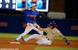 University of Florida shortstop Dalton Guthrie turns two in a Regional win over Georgia Tech in 2016- Florida Gators baseball- 1280x852