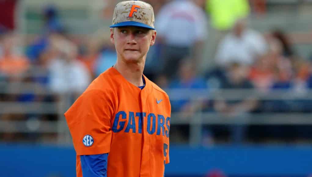 University of Florida sophomore pitcher Brady Singer walks off the mound in a loss to South Carolina- Florida Gators baseball- 1280x852