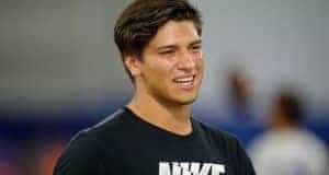 Quarterback Matt Corral watching Friday Night Lights from the sidelines while on an unofficial visit to UF- Florida Gators recruiting- 1280x852