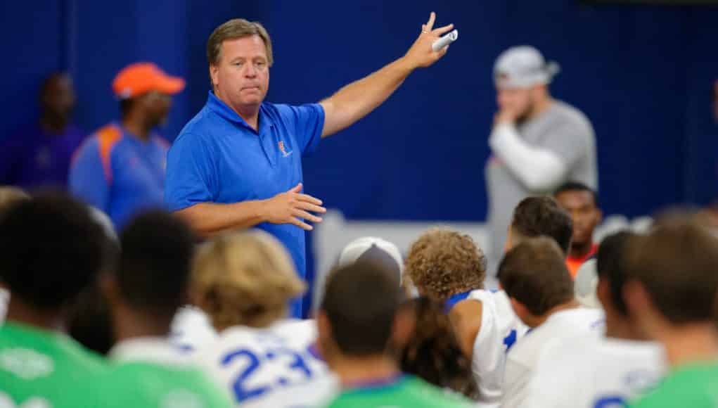 University of Florida head football coach Jim McElwain talks to campers at Friday Night Lights 2017- Florida Gators recruiting- 1280-x852