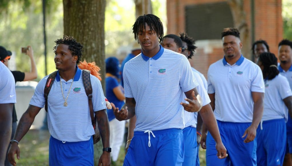 University of Florida football players Antonio Callaway and Jordan Smith during Gator Walk before the 2017 Orange and Blue Debut- Florida Gators football- 1280x852