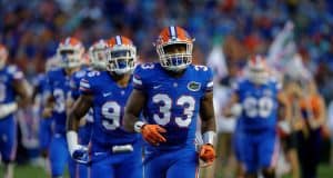 University of Florida linebacker David Reese runs onto Florida Field before the Gators game against Michigan- Florida Gators football- 1280x852