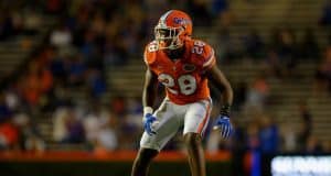 University of Florida linebacker Kylan Johnson playing defense during the 2017 Orange and Blue Debut- Florida Gators football- 1280x852