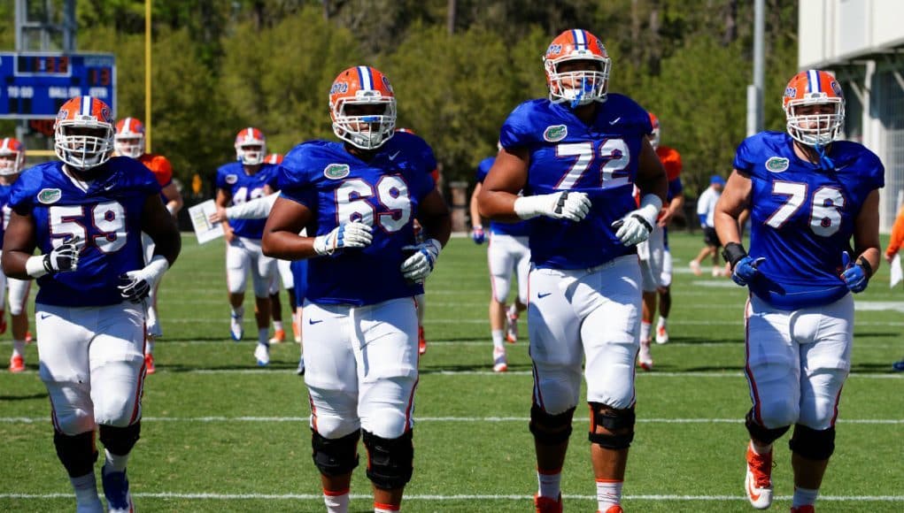 University of Florida offensive linemen going through the flex period of 2016 spring practice- Florida Gators football- 1280x855