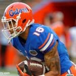 University of Florida receiver Freddie Swain sprints up field during pre-game warmups before playing North Texas- Florida Gators football- 1280x852
