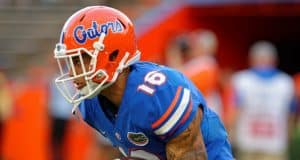 University of Florida receiver Freddie Swain sprints up field during pre-game warmups before playing North Texas- Florida Gators football- 1280x852