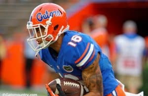 University of Florida receiver Freddie Swain sprints up field during pre-game warmups before playing North Texas- Florida Gators football- 1280x852