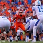 University of Florida safety Jeawon Taylor lines up on defense during a win over the Kentucky Wildcats in 2016- Florida Gators football- 1280x852