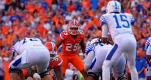 University of Florida safety Jeawon Taylor lines up on defense during a win over the Kentucky Wildcats in 2016- Florida Gators football- 1280x852