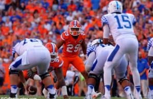 University of Florida safety Jeawon Taylor lines up on defense during a win over the Kentucky Wildcats in 2016- Florida Gators football- 1280x852