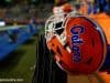 A Florida Gators helmet rests on a fence during the 2017 Orange and Blue Debut- Florida Gators football- 1280x852