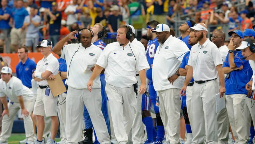 Florida Gators head coach Jim McElwain watches on Saturday against Michigan- 1280x853