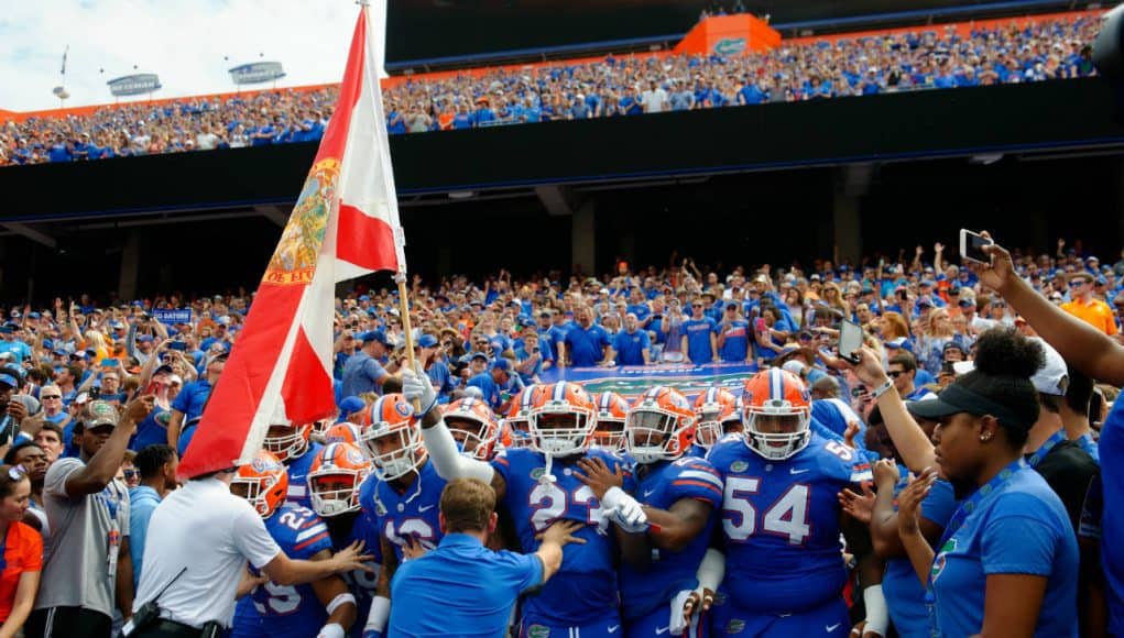 The Florida Gators get ready to run out of the tunnel against Tennessee- 1280x852