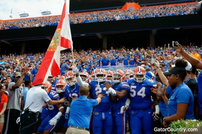 The Florida Gators get ready to run out of the tunnel against Tennessee- 1280x852