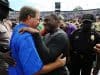 Oct 1, 2016; Nashville, TN, USA; Florida Gators head coach Jim McElwain and Vanderbilt Commodores head coach Derek Mason after a Florida win at Vanderbilt Stadium. Florida won 13-6. Mandatory Credit: Christopher Hanewinckel-USA TODAY Sports