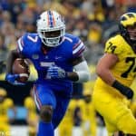 University of Florida defensive back Duke Dawson returns an interception 48-yards for a touchdown against Michigan- Florida Gators football- 1280x852