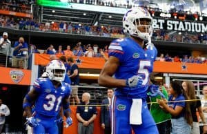 University of Florida freshmen C.J. Henderson and Shawn Davis run out on to the field before the Florida Gators game against Michigan- Florida Gators football- 1280x852