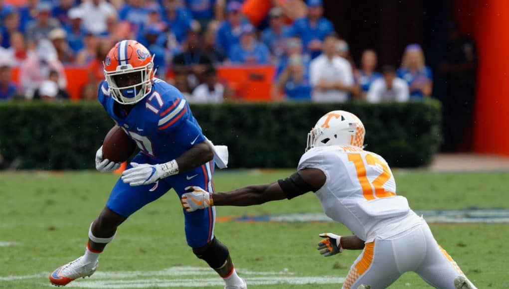 University of Florida receiver Kadarius Toney makes Tennessee defensive back Emmanuel Moseley miss in the open field- Florida Gators football- 1280x852