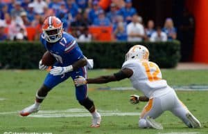 University of Florida receiver Kadarius Toney makes Tennessee defensive back Emmanuel Moseley miss in the open field- Florida Gators football- 1280x852