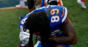 University of Florida receiver Tyrie Cleveland celebrates after his 63-yard touchdown catch to beat the Tennessee Volunteers- Florida Gators football- 1280x854