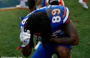 University of Florida receiver Tyrie Cleveland celebrates after his 63-yard touchdown catch to beat the Tennessee Volunteers- Florida Gators football- 1280x854