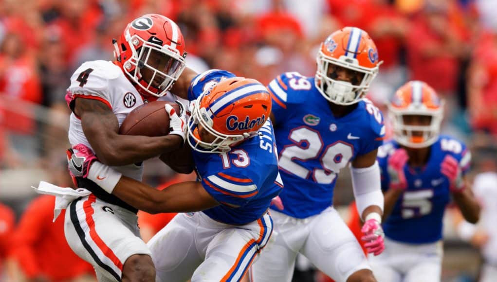 Florida Gators DB Donovan Stiner makes a tackle against UGA- 1280x853