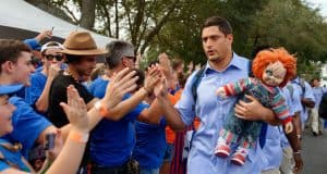 Florida Gators DE Jordan Sherit walks in with the chucky doll vs LSU- 1280x852