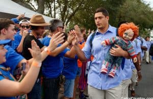 Florida Gators DE Jordan Sherit walks in with the chucky doll vs LSU- 1280x852