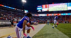 University of Florida Gators tight end DeAndre Goolsby during post-game as the Gators lose to 42-7 to the Georgia Bulldogs at EverBank Field in Jacksonville, Florida. October 28th, 2017. Gator Country photo by David Bowie.