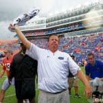 Florida Gators head coach Jim McElwain celebrates after the Vanderbilt game- 1280x854