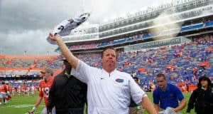Florida Gators head coach Jim McElwain celebrates after the Vanderbilt game- 1280x854