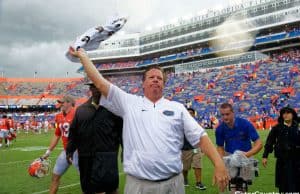 Florida Gators head coach Jim McElwain celebrates after the Vanderbilt game- 1280x854