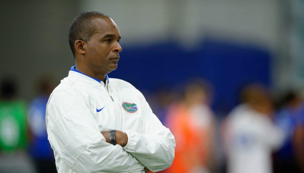 University of Florida coach Randy Shannon watches drills during the Florida Gators Friday Night Lights camp- Florida Gators football- 1280x852