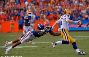 University of Florida defensive end Jabari Zuniga chases after LSU quarterback Danny Etling- Florida Gators baseball- 1280x852