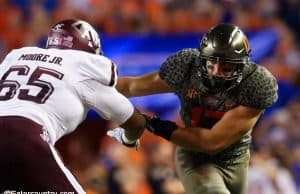 University of Florida defensive end Jordan Sherit rushes the quarterback in a loss to Texas A&M- Florida Gators football- 1280x853