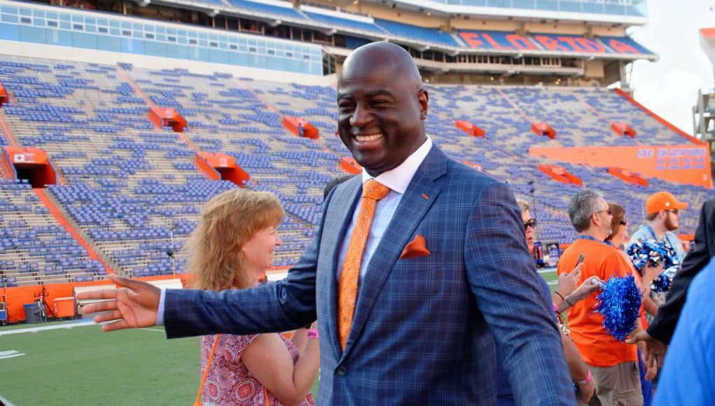 University of Florida defensive line coach Chris Rumph greets fans during Gator Walk- Florida Gators football- 1280x852