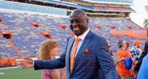 University of Florida defensive line coach Chris Rumph greets fans during Gator Walk- Florida Gators football- 1280x852