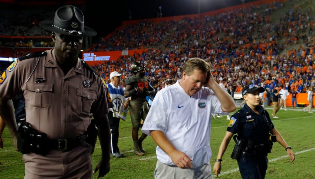 University of Florida head football coach Jim McElwain walks off the field after the Florida Gators loss to Texas A&M- Florida Gators football- 1280x852