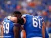 University of Florida offensive linemen huddle before the Florida Gators game against the LSU Tigers- Florida Gators football- 1280