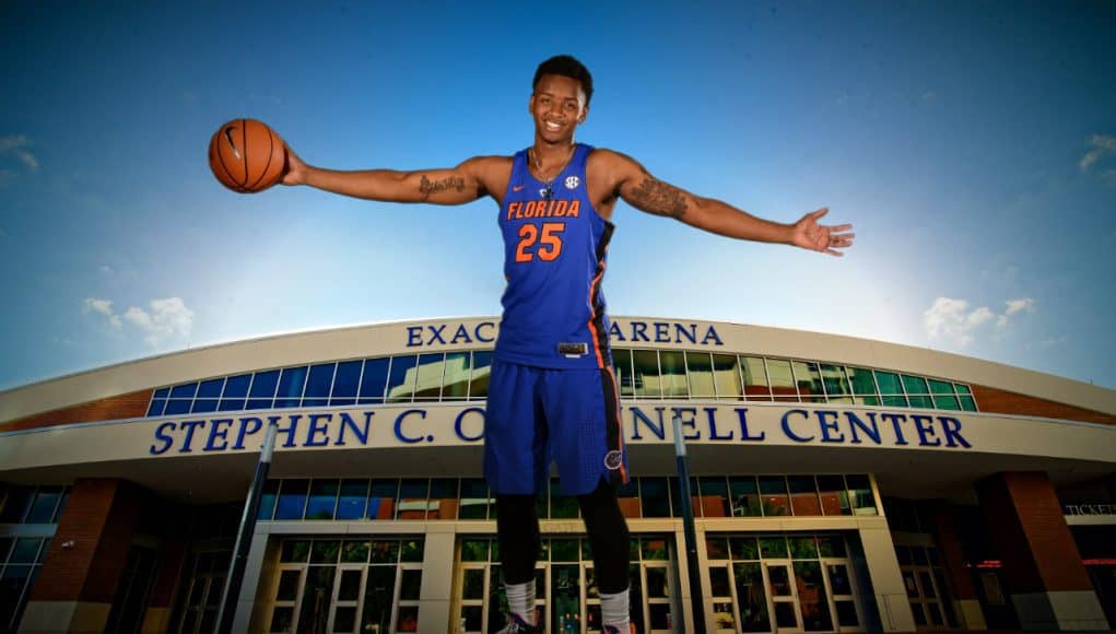 University of Florida power forward Keith Stone posed on his skateboard at Florida Gators basketball media day- Florida Gators basketball- 1280x853