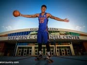 University of Florida power forward Keith Stone posed on his skateboard at Florida Gators basketball media day- Florida Gators basketball- 1280x853