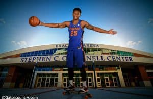 University of Florida power forward Keith Stone posed on his skateboard at Florida Gators basketball media day- Florida Gators basketball- 1280x853