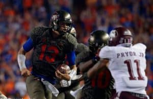 University of Florida quarterback Feleipe Franks scrambles for a 79-yard gain against the Texas A&M Aggies- Florida Gators football- 1280x852