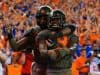 University of Florida receiver Dre Massey and center T.J. McCoy celebrate Massey’s touchdown against Texas A&M- Florida Gators football- 1280x853